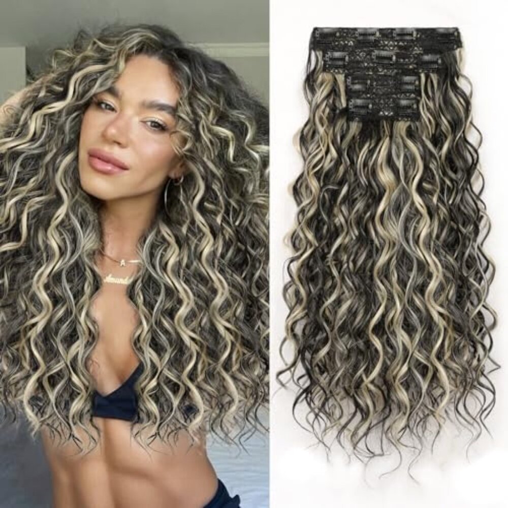 Curly Clip in Hair Extensions,4PCS 20 Inch 100％ Pure Protein Silk Hair Extension